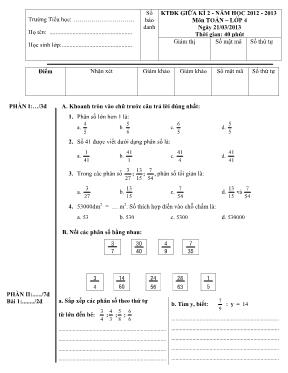 Bộ đề kiểm tra định kỳ giữa học kỳ II Lớp 4 - Năm học 2012-2013